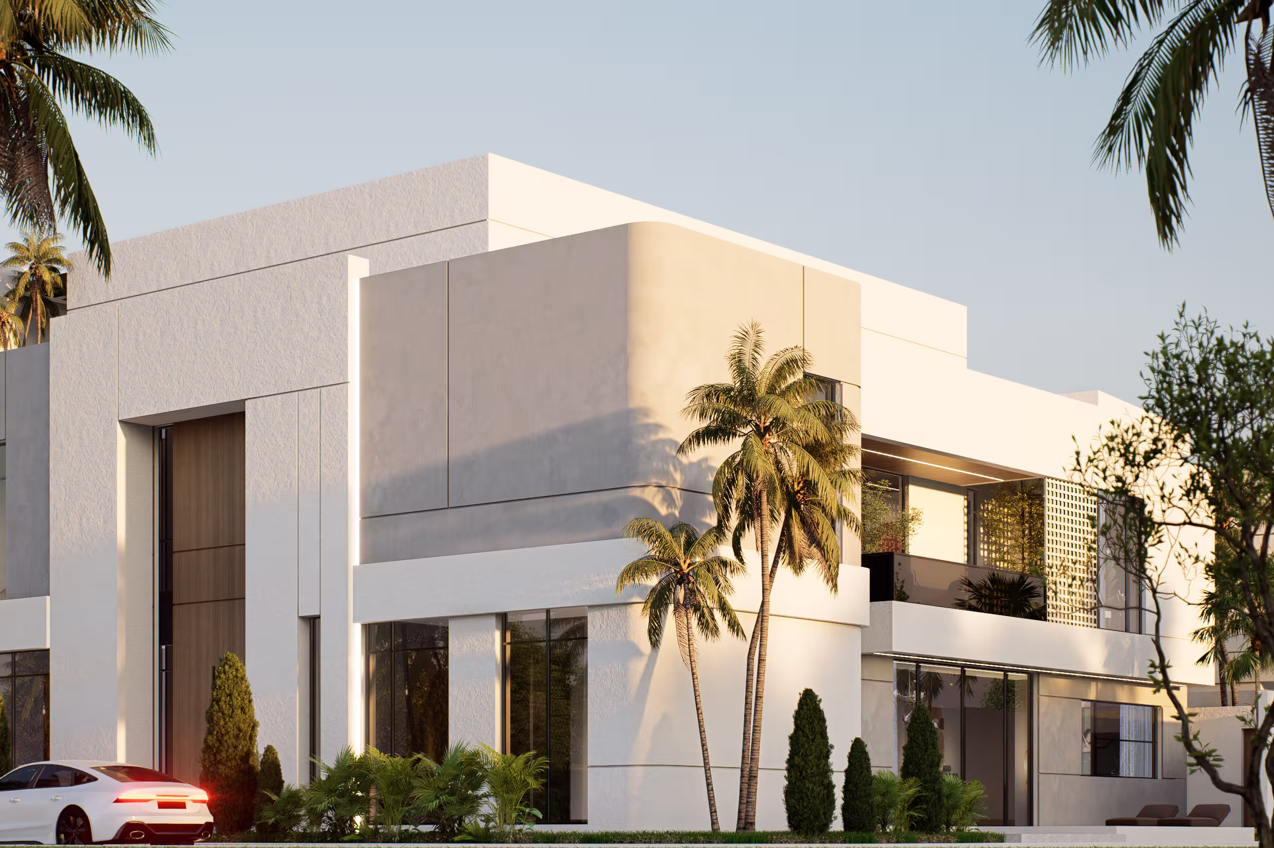 Modern Villa Facade — clean lines and subtle material layering